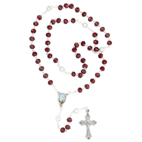 Crystal rosary with Fátima - Dark Red