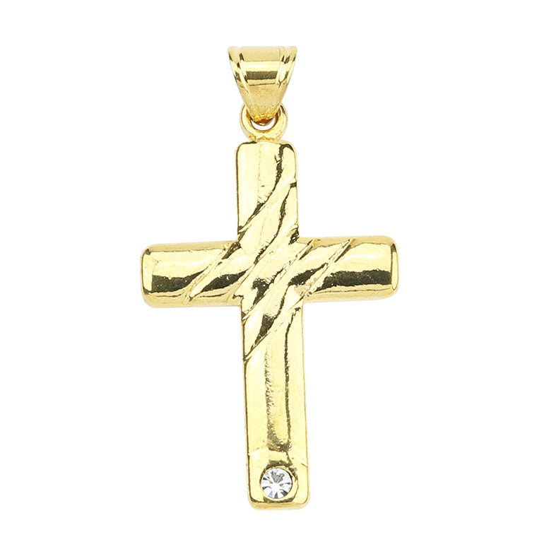 Golden cross pendant with stone