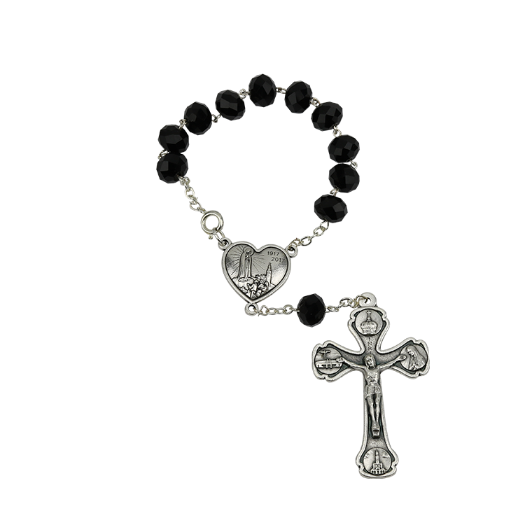 Crystal decade rosary with Heart of Fatima