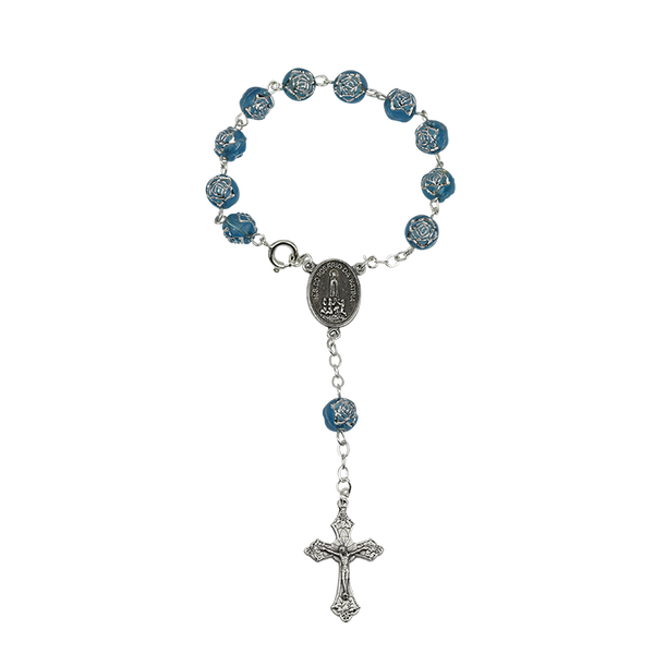 Decade rosary of blue roses