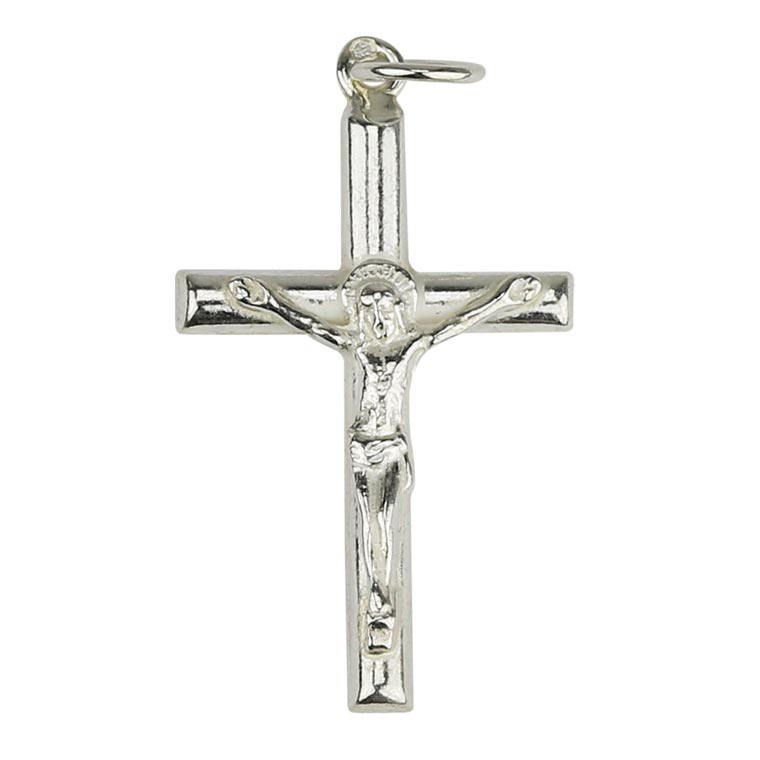 Simple rounded crucifix medal - 925 Silver