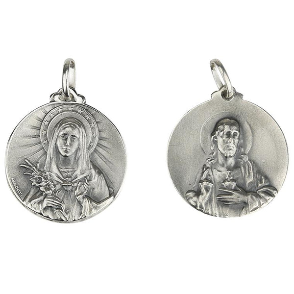 Medal of the Sacred Heart of Jesus and Mary - Silver 925