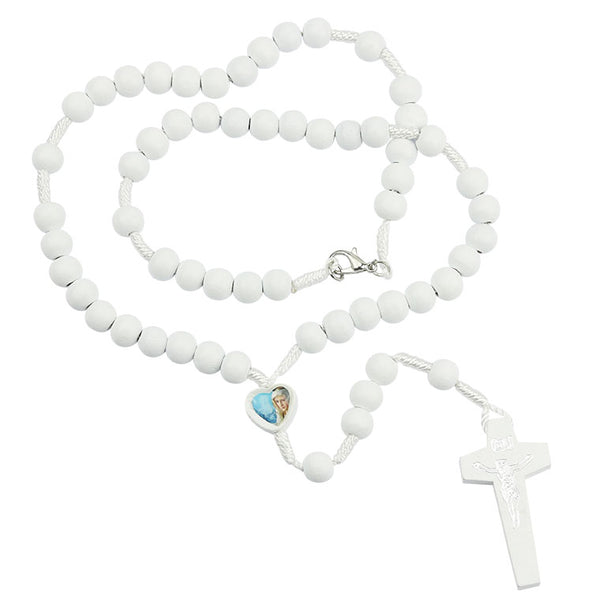 White rosary with heart