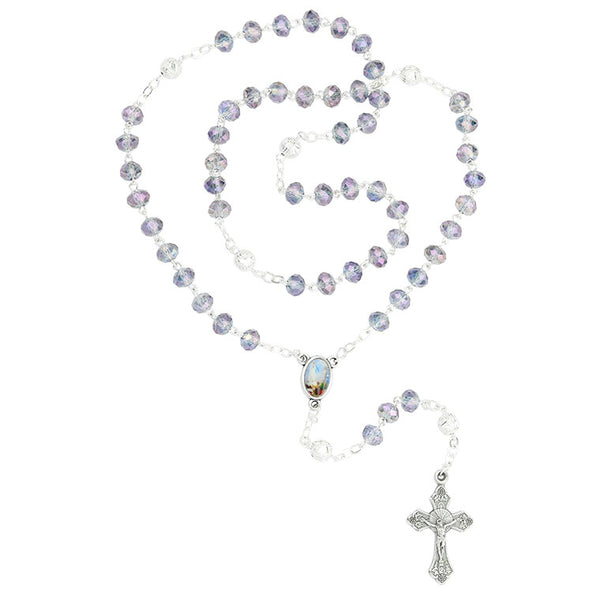 Crystal rosary with Fátima - lilac
