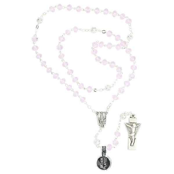 Rosary of Fatima transparent pink crystal