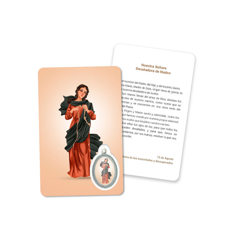 Karta modlitwy przedstawiająca Matkę Bożą rozwiązującą węzły