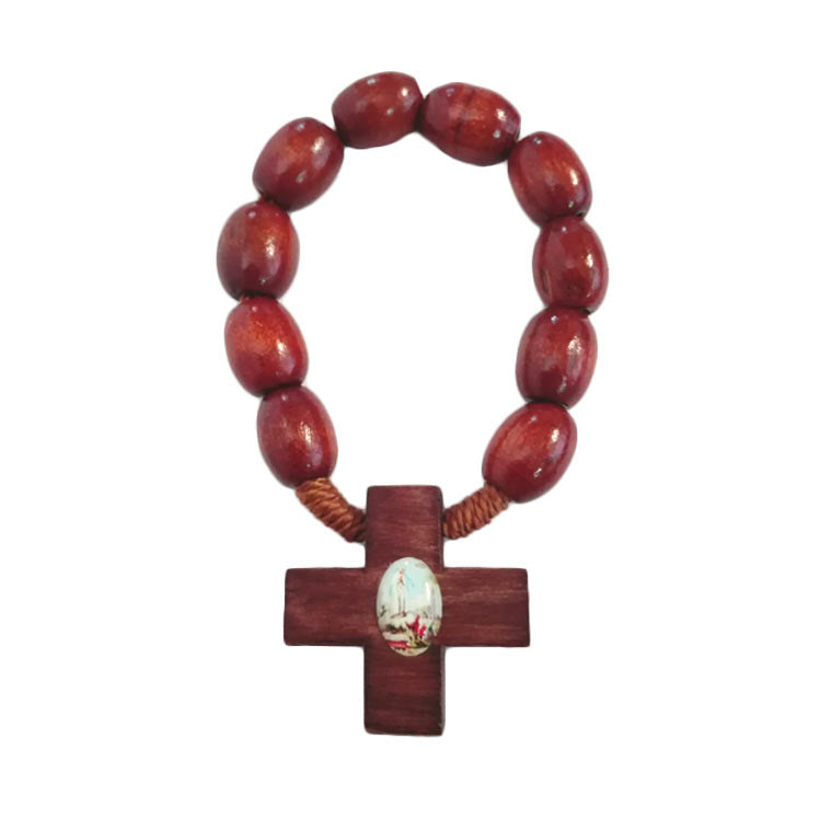 Wood decade rosary with Apparition of Fatima
